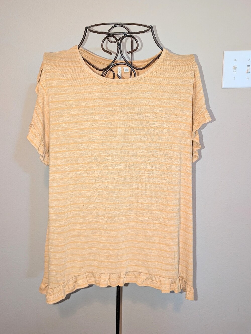 Women’s Mustard Yellow Ruffle Cap Short Sleeve  with Ruffle Hem Tee